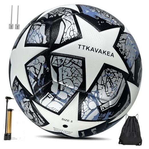 Soccer Ball Size 5,Waterproof PU Leather,Official Match Ball White Grey