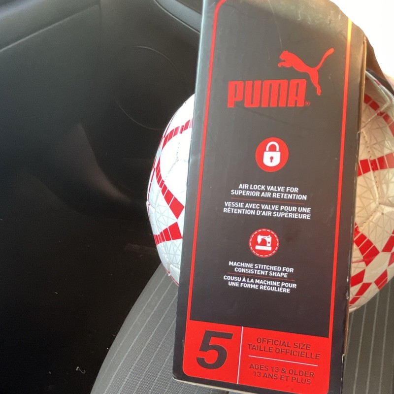 PUMA Official Size 5 Soccer Ball White Red TPU Air Lock Valve Machine Stitched gallery