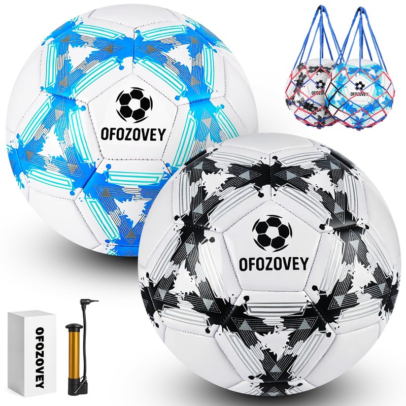 Soccer Ball Size 5 Two Pack,Classic Indoor Outdoor Soccer with 1 Pump 2 Net B…