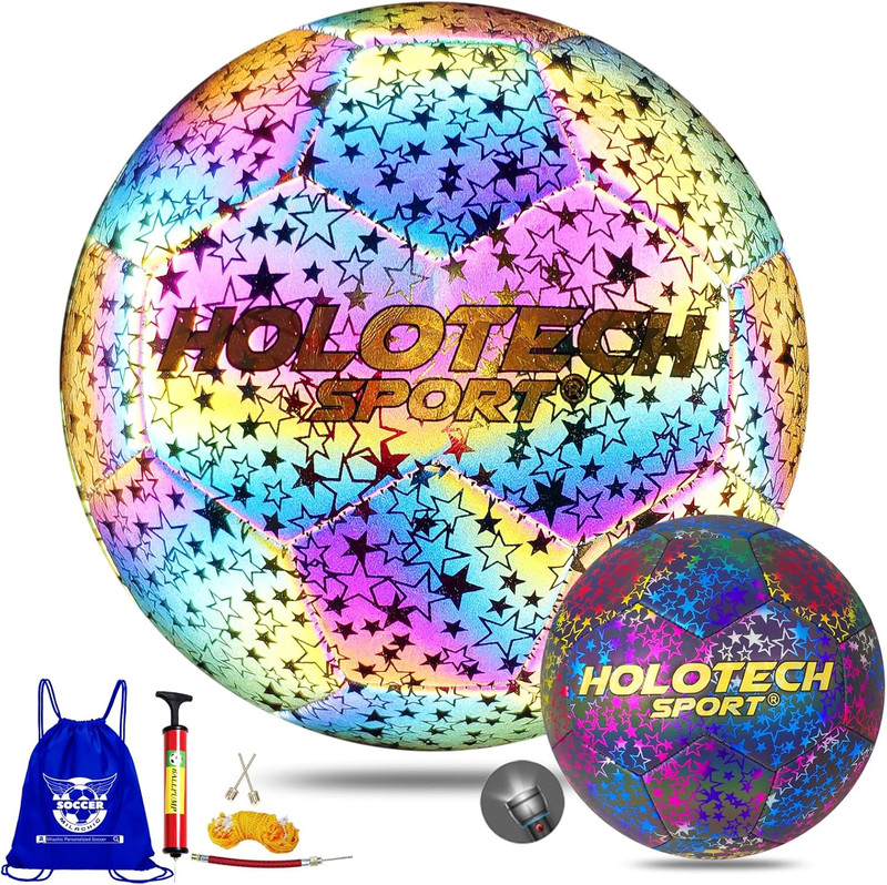 WTOPSBO Soccer Ball Size 4/5, Holographic Reflective Glowing Soccer Ball, Bright