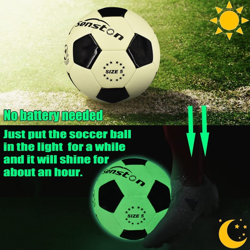 Glow in The Dark Soccer Ball, Glowing Leather Soccer Ball Size 5 with Pump -G... gallery