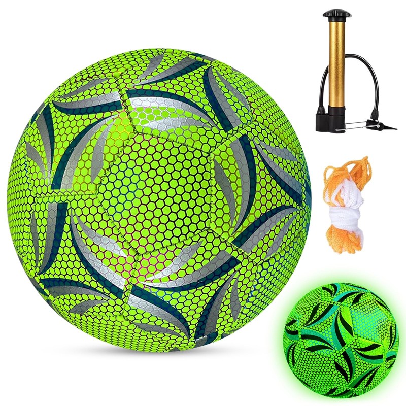 Reflective Football Size 5, Soccer Glow in the Dark with Pump Holo...
