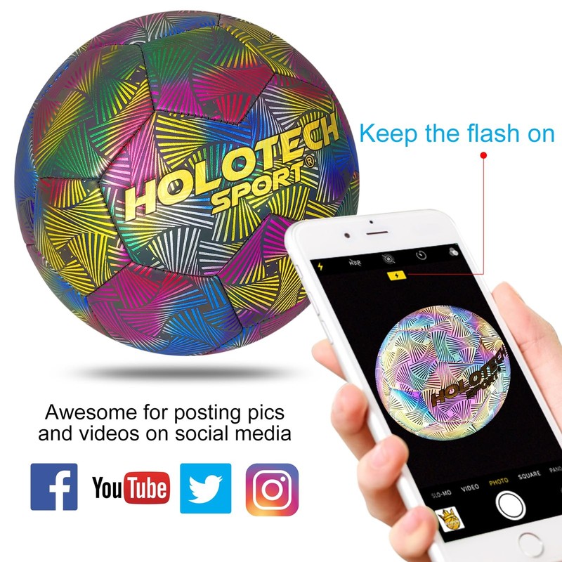 WTOPSBO Soccer Ball Size 4, Holographic Glow Soccer Ball, Bright PU Leather S... gallery