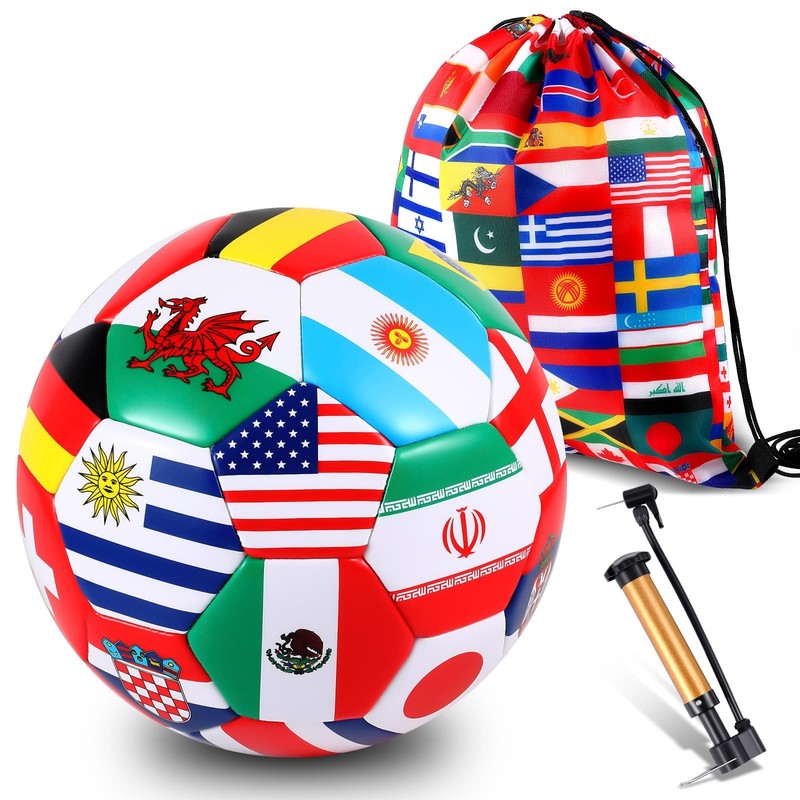 Realspring 1 Pcs International World Flag Soccer Ball Size 5 8.7", Multicolor