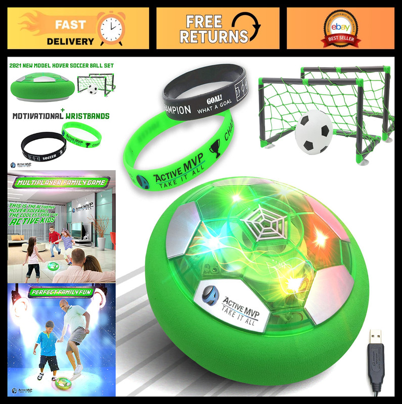 Rechargeable Hover Soccer Ball Set with 2 Goals – Indoor LED Air Soccer Game for
