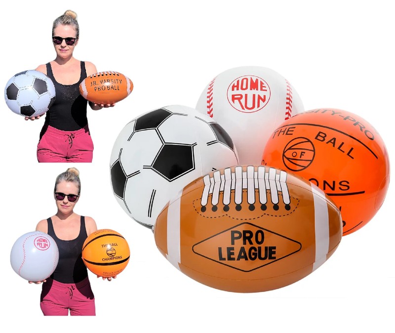 16″ Sports Beach Ball Inflate Assortment (Football, Soccer Ball, Baseball…