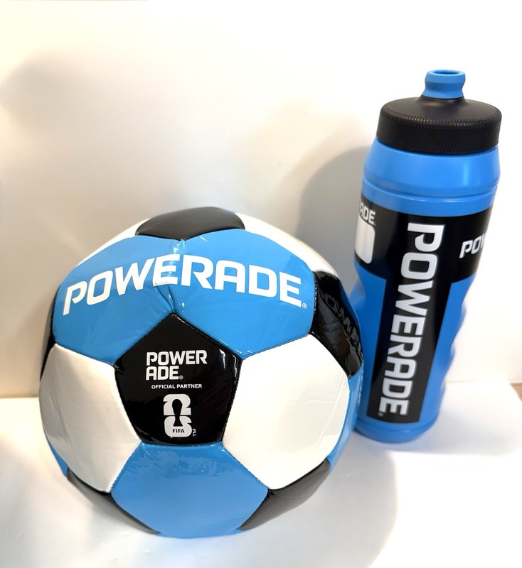 NEW Powerade FIFA Logo Football / Soccer Ball w/ 32 oz Plastic Squeeze Bottle