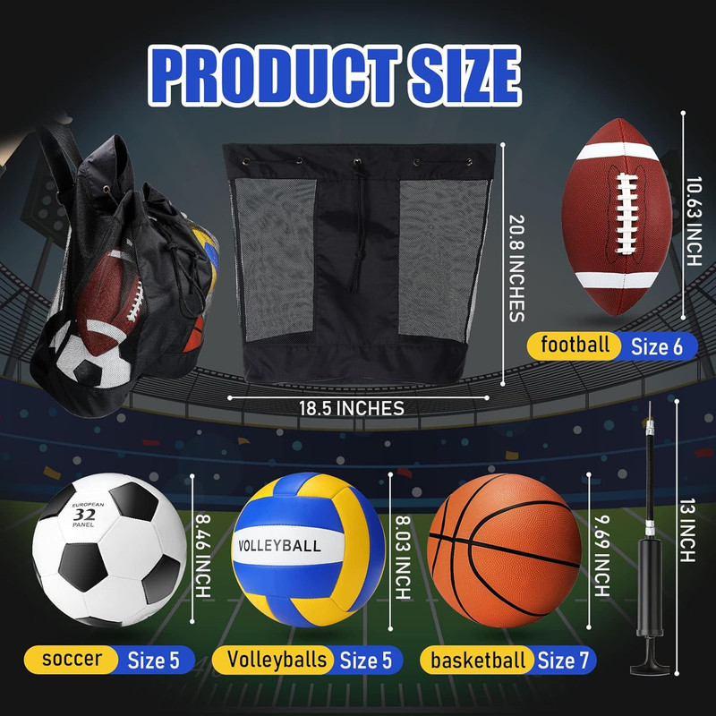 8 Pcs Sports Balls Set Include Basketball Football Soccer Volleyball with 2 Spor gallery