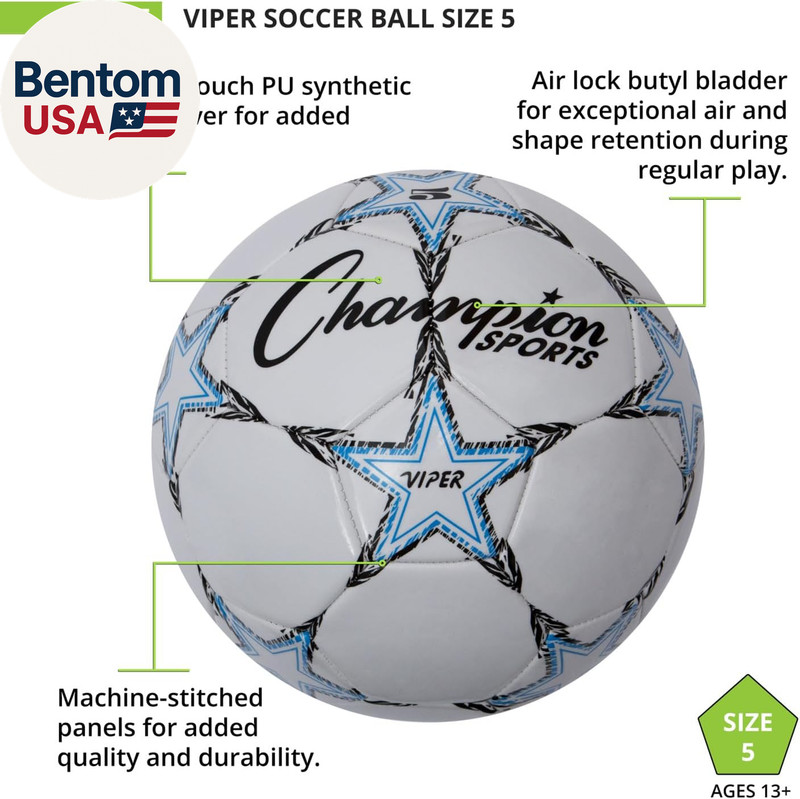 Viper Soccer Ball – Sizes 3, 4, 5 – Soft Touch TPU Cover, Durable Butyl Bladder, gallery