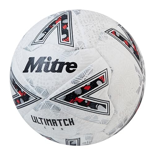 Mitre Ultimatch Evo White Soccer Ball Durable Match Ball for Grass Astro Turf gallery