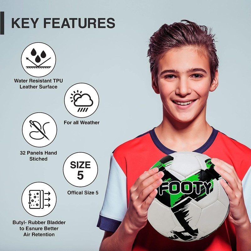 Brisko Footy Soccer Ball Size 5 Hand Stitched Green Leather Training - Football gallery