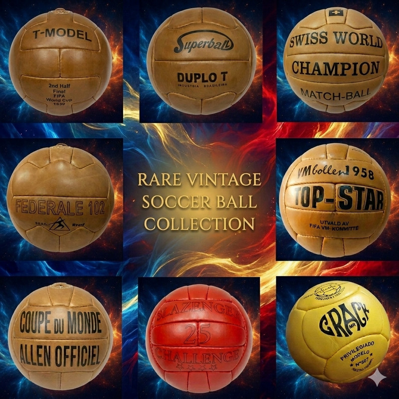 Historical Football Set 1930–1966 | 8-Pcs Leather Soccer Ball Collection Size 5