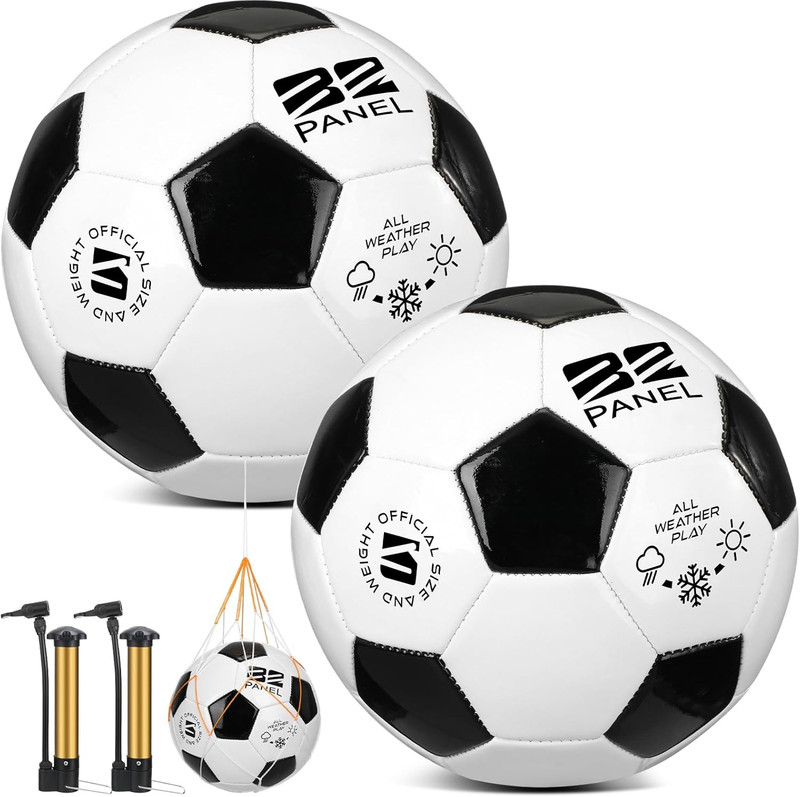 2 Pcs Soccer Balls Bulk with Pump, Mesh Bag Official Size 3 4 5 Indoor Outdoor C
