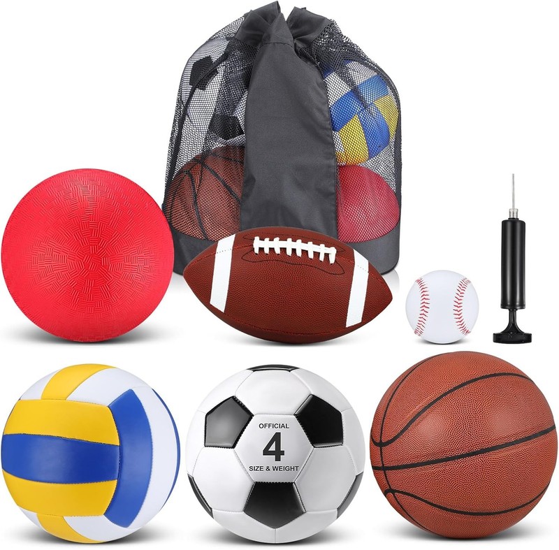 6 Pcs Multi Sport Ball Set for Kid Teen Operation Official Size with Bag