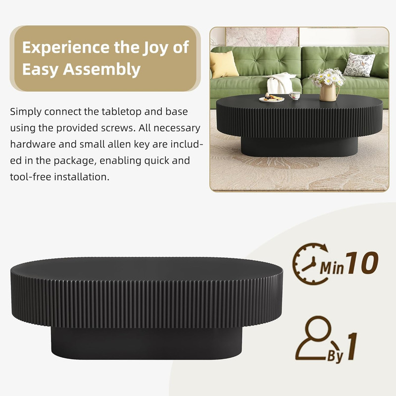 Elegant 43.3" Oval Coffee Table, Modern Cream Drum Design for Living Room gallery