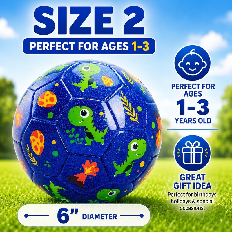 Toddler Soccer Ball Size 2 with Pump Deflated, Blue Dinosaur Cartoon Ball for... gallery