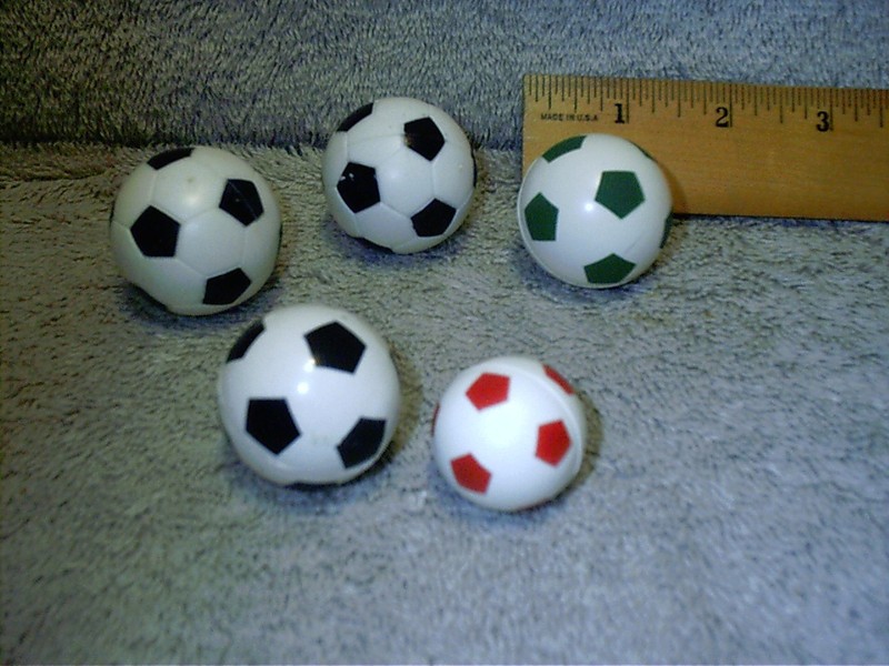 5 Miniature Mini Soccer Ball Toy Plastic & Rubber Red Black Green White