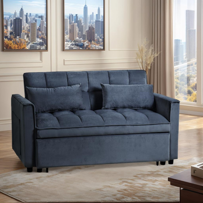 Compact 53" Velvet Sleeper Sofa, 3-in-1 Couch with Adjustable Backrest, Black gallery