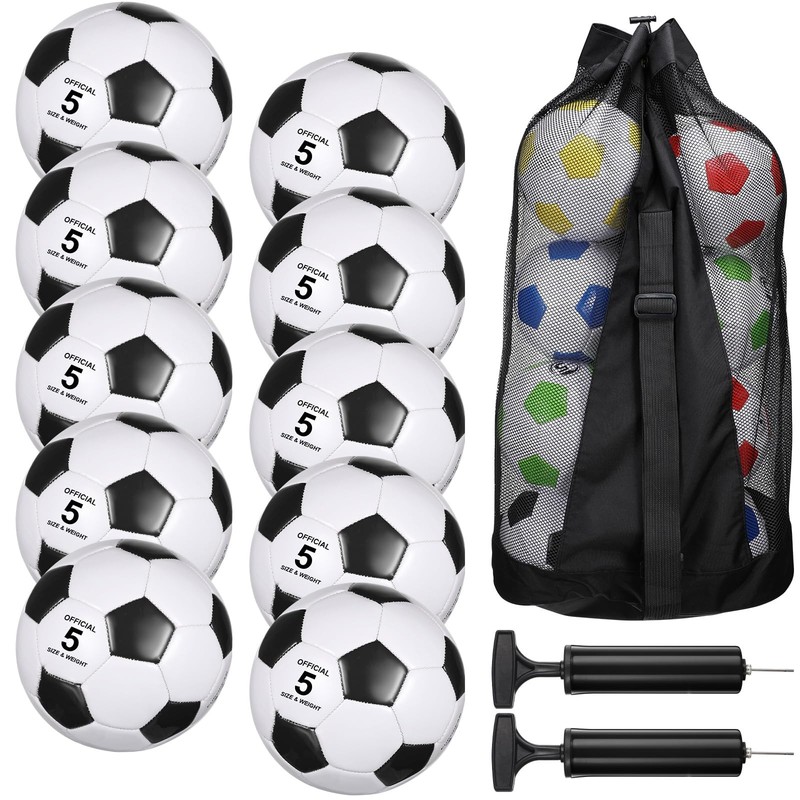 13 Pcs Soccer Ball Bulk 10 Pcs Official Size 5 Soccer Ball with 2 Pump and Ca...