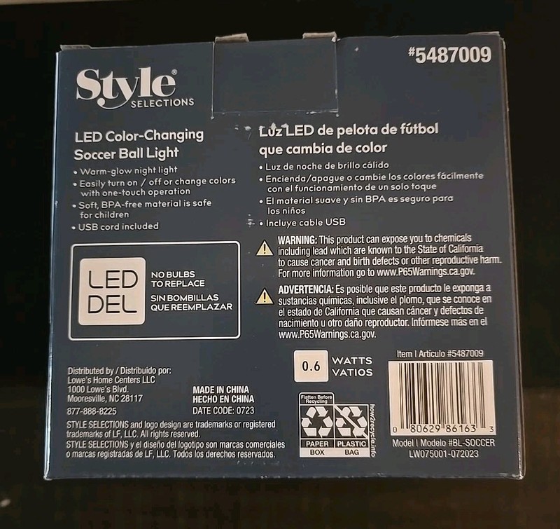 Style 5487009 LED Color Changing Soccer Ball Light gallery