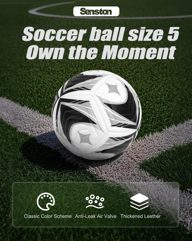 12-Panel Soccer Ball Size 5 - Embossed PU Leather Cover, Butyl Bladder & Woun... gallery