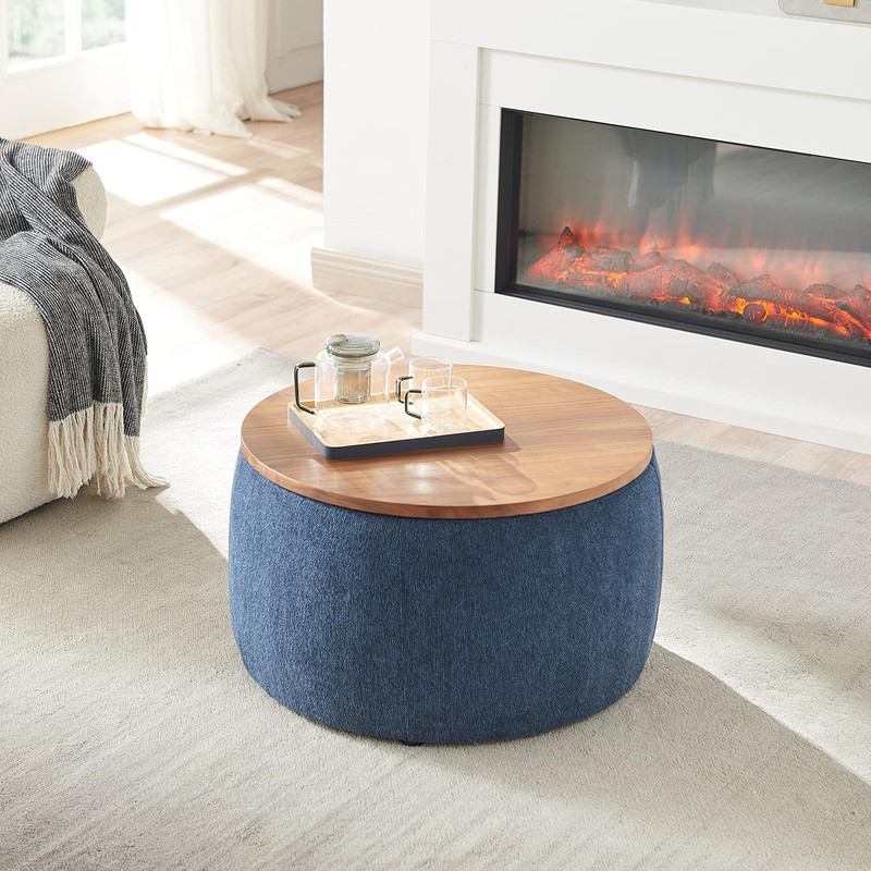 Stylish Navy Round Ottoman with Storage & Removable Lid for Living Room gallery