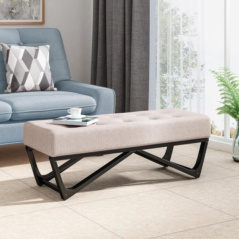 Ball & Cast Modern Tufted Upholstered Entryway Bench Ottoman, 47.5" Padded Bed gallery