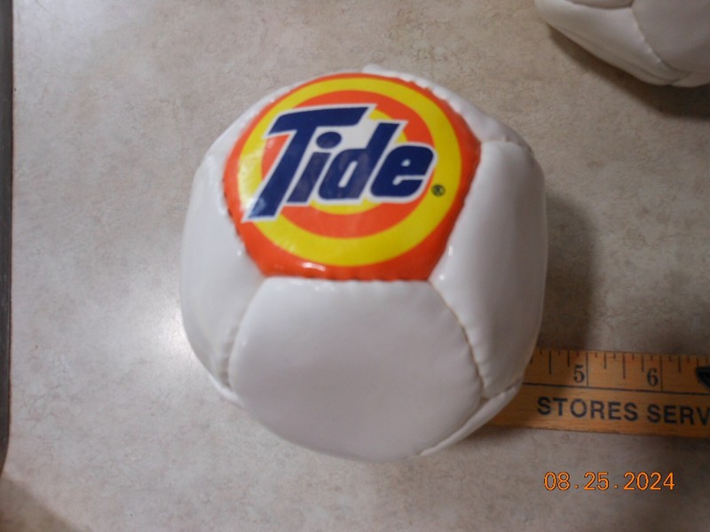 Vintage "TIDE SOAP" Mini Size, White Soccer Ball x 2 PLASTIC?? NEVER INFLATED gallery