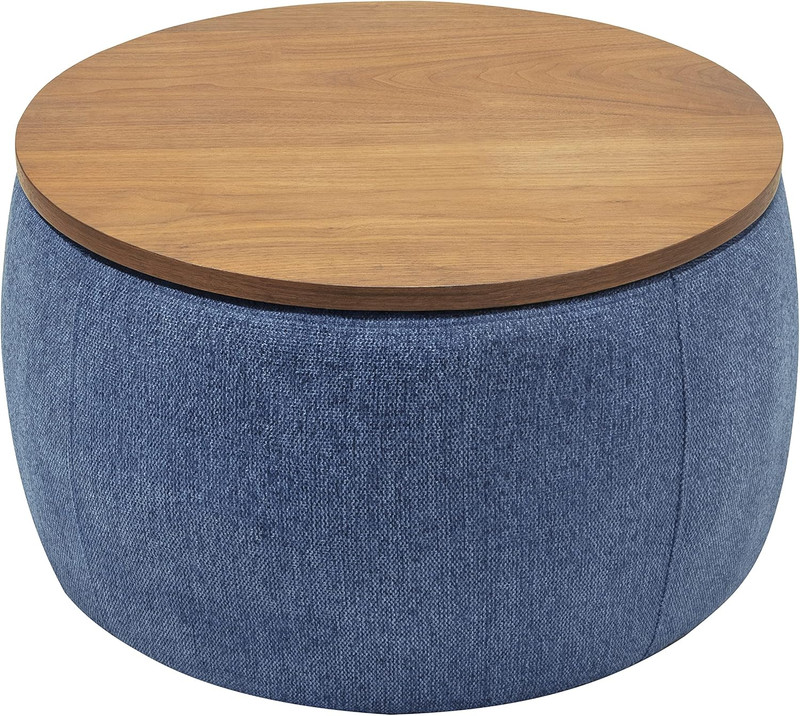 Stylish Navy Round Ottoman with Storage & Removable Lid for Living Room gallery