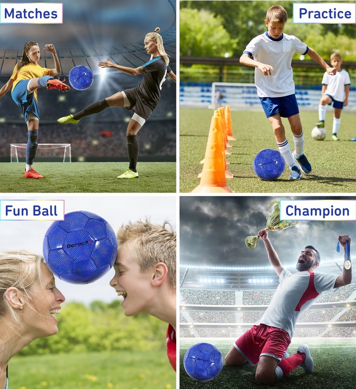 Blue Soccer Ball Size 4, PVC Material, Iridescent Hexagon Pattern, Ideal for ... gallery
