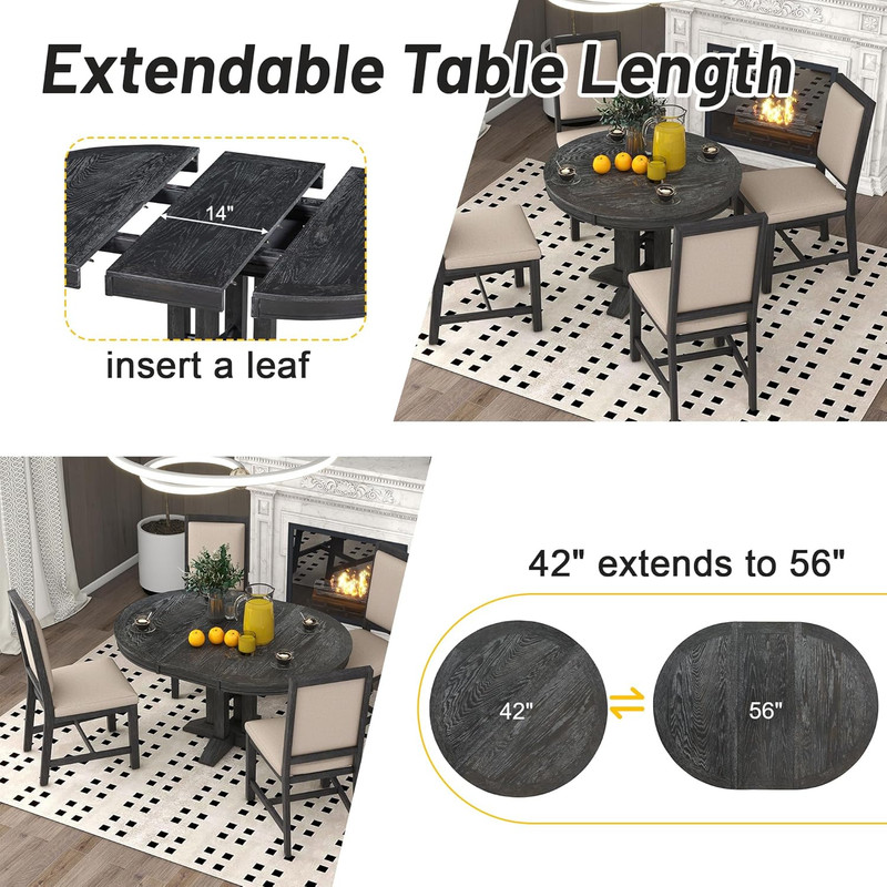 Farmhouse Extendable Dining Table for 4-6, Space Saving Espresso Wood Design gallery
