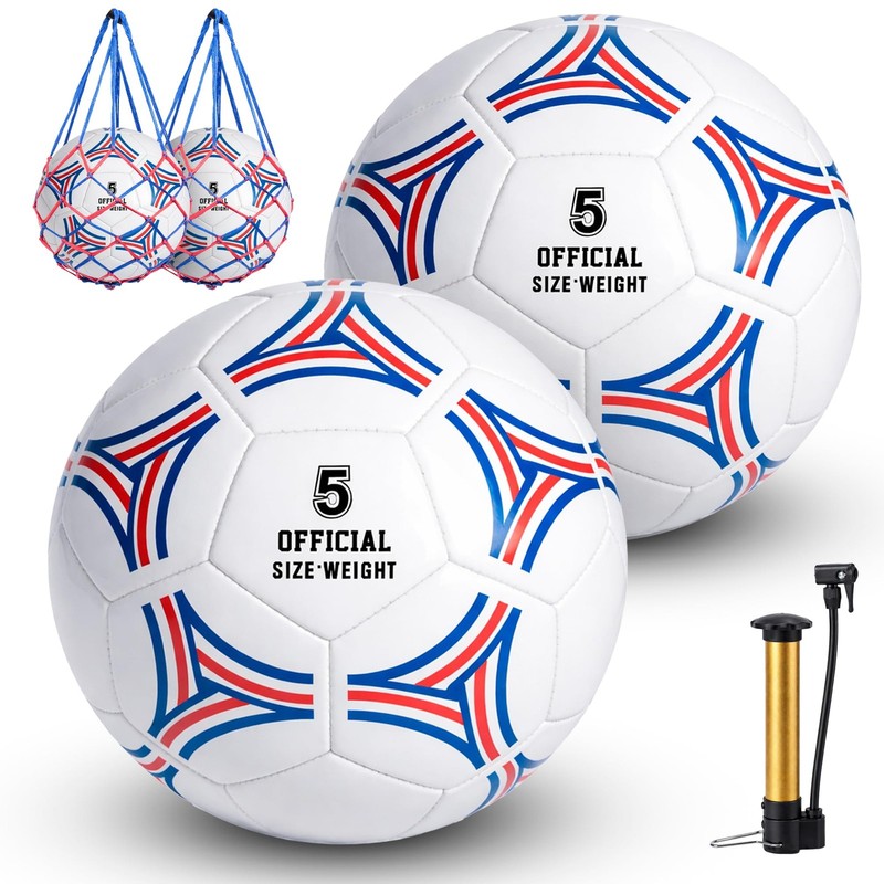 2 Pack Soccer Ball Size 5,Soccer Ball Set with 2 Bag, 1 Pump and 2 Needles,So…