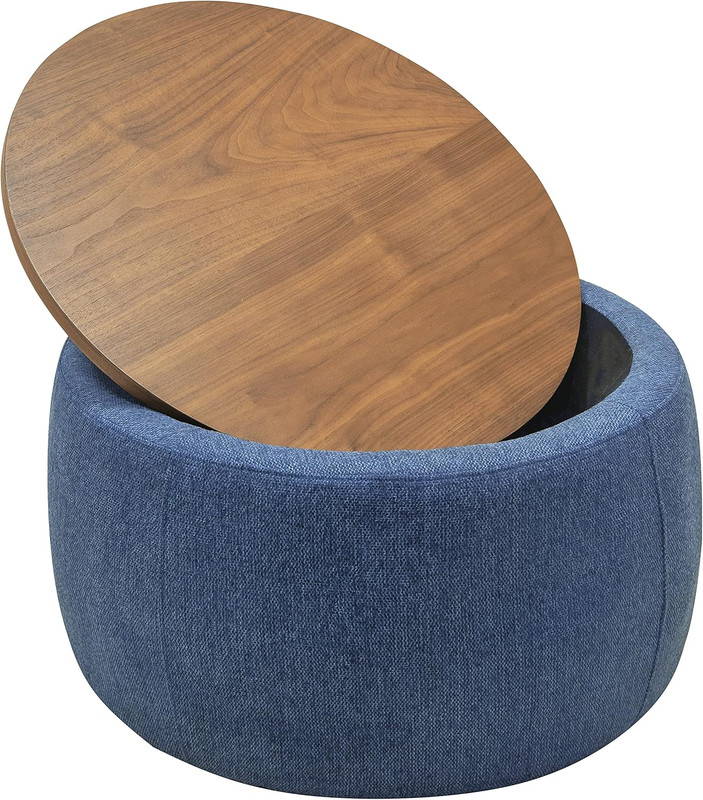 Stylish Navy Round Ottoman with Storage & Removable Lid for Living Room gallery