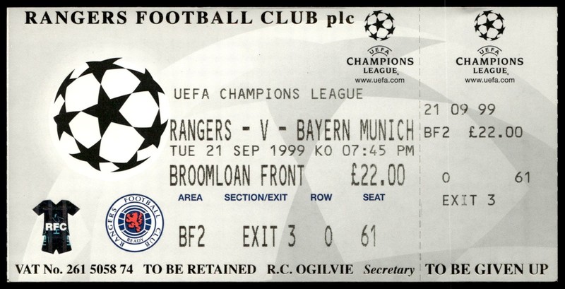 Ticket 1999 Rangers FC vs. FC Bayern Munich Champions League 45419