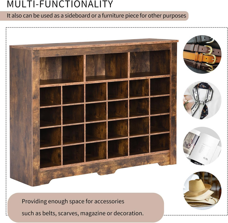 Modern 45" Shoe Cabinet with 5-Tier Rack & 27 Cubbies, Rustic Brown Storage gallery
