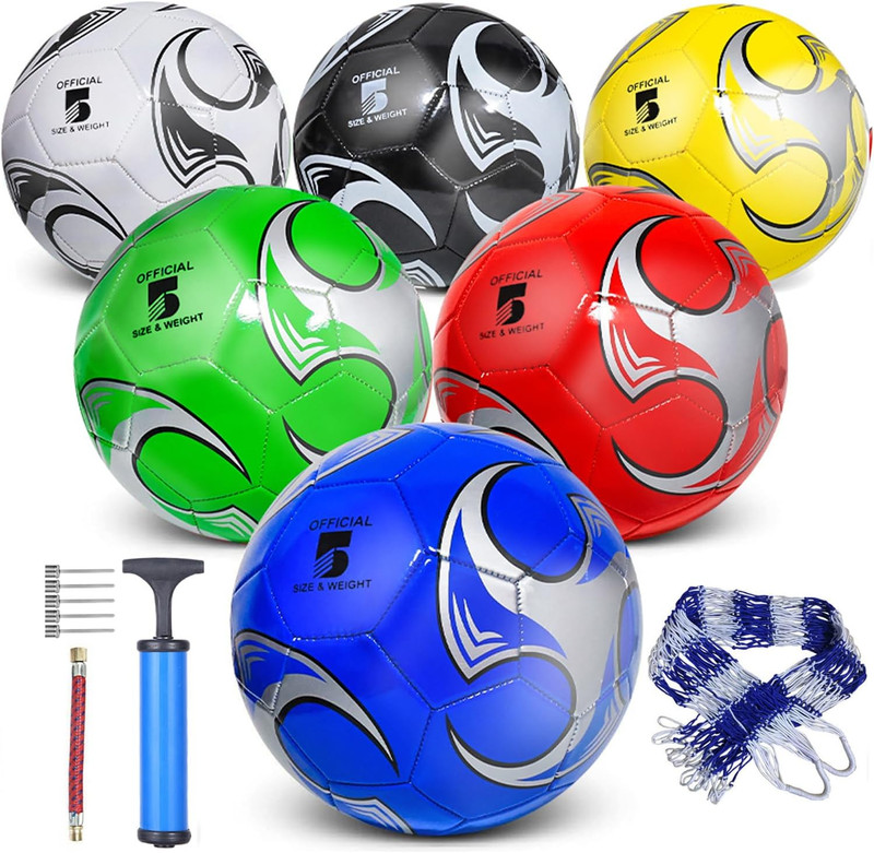6 Pack Size 5/4/3 Soccer Balls for Training & Matches – Official Size & Weight,