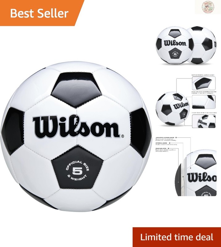 Wilson Size 5 Soccer Ball – Black/White, Synthetic Leather Durability