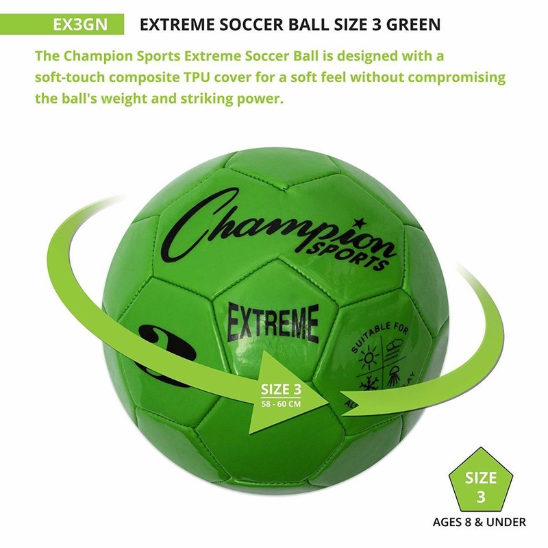 Champion Sports Extreme Soft Touch Butyl Bladder Soccer Ball, Size 3, Green gallery