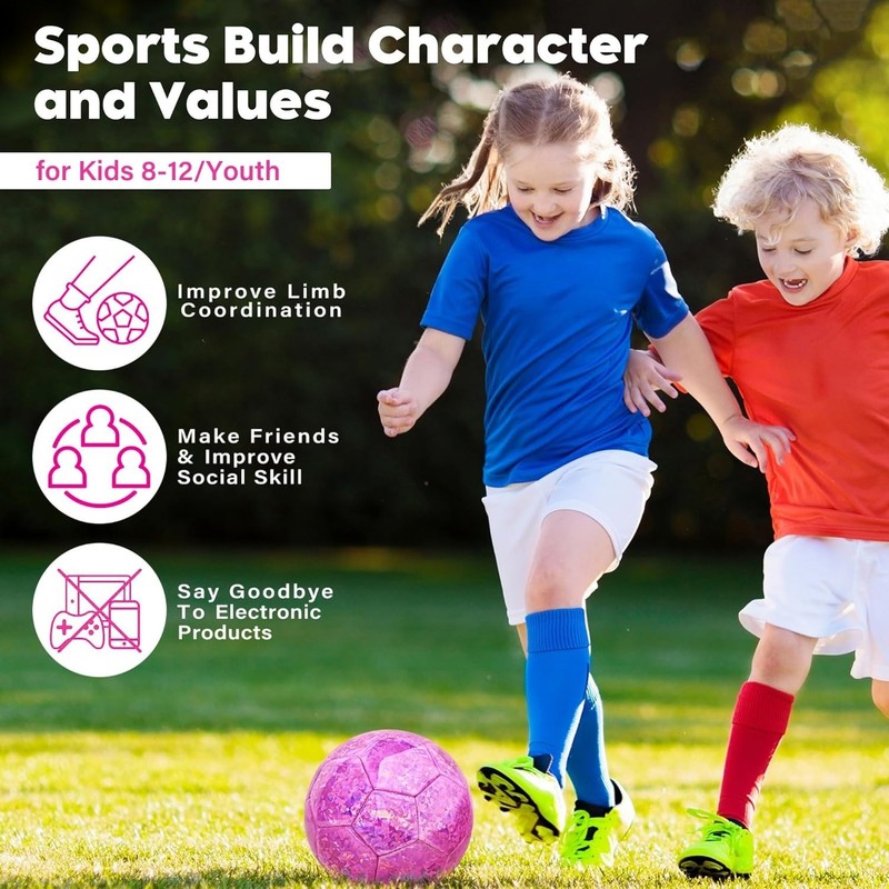 Machine Stitched Size 4 Soccer Ball - Glitter Pink for Kids’ Outdoor Activities gallery