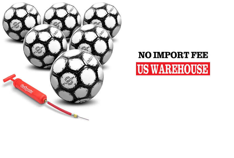 GoSports Fusion Soccer Ball with Premium Pump 6 Pack, Size 3, Black