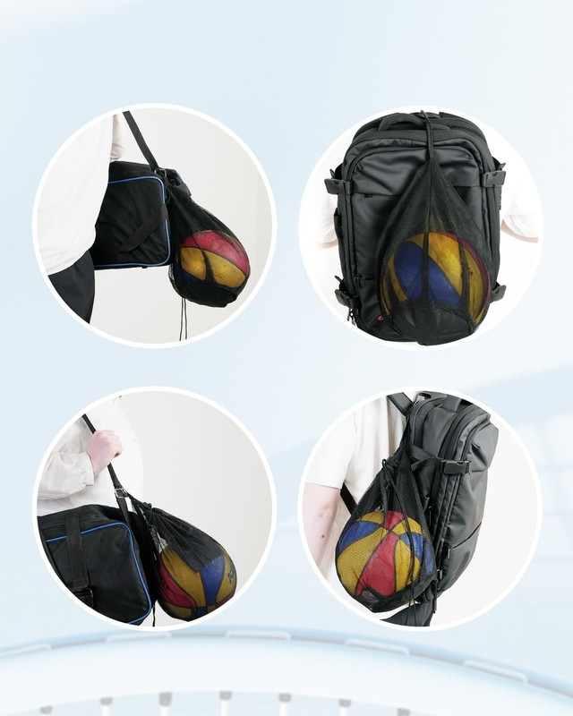 LHWINYI 2Pcs Single Mesh Ball Bag for Basketball Soccer Standard, Black-2PCS gallery
