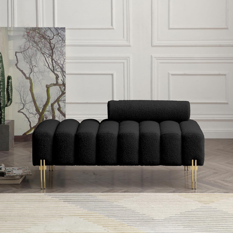 Modern 53.2" Upholstered Entryway Bench with Adjustable Back & Gold Legs, Black gallery