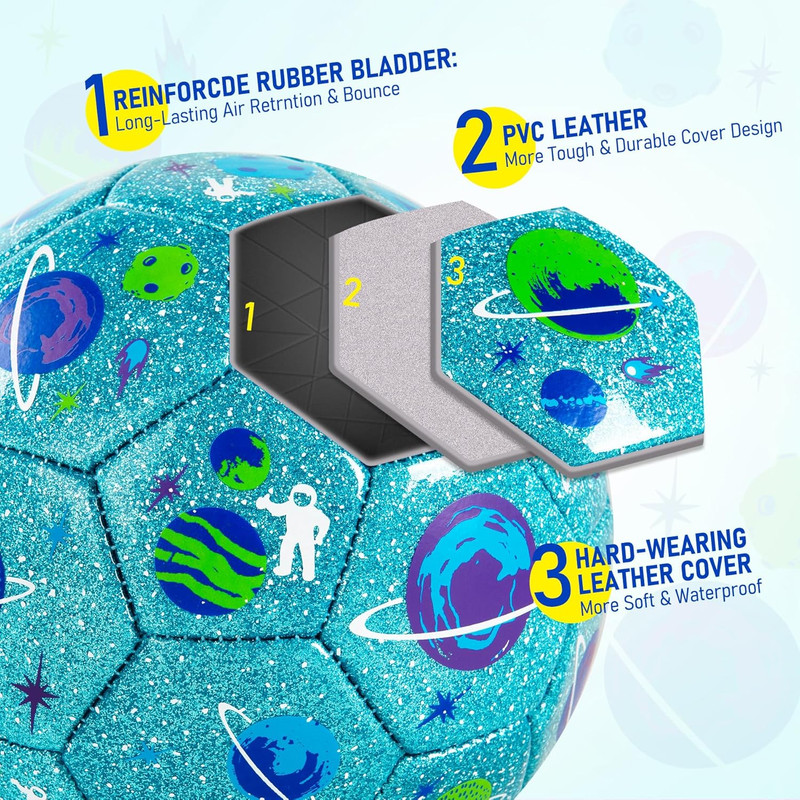 Size 2 Soccer Ball, 2 Pack Cartoon Balls with Pump Mesh Bag, Planet & Dinosaur T gallery