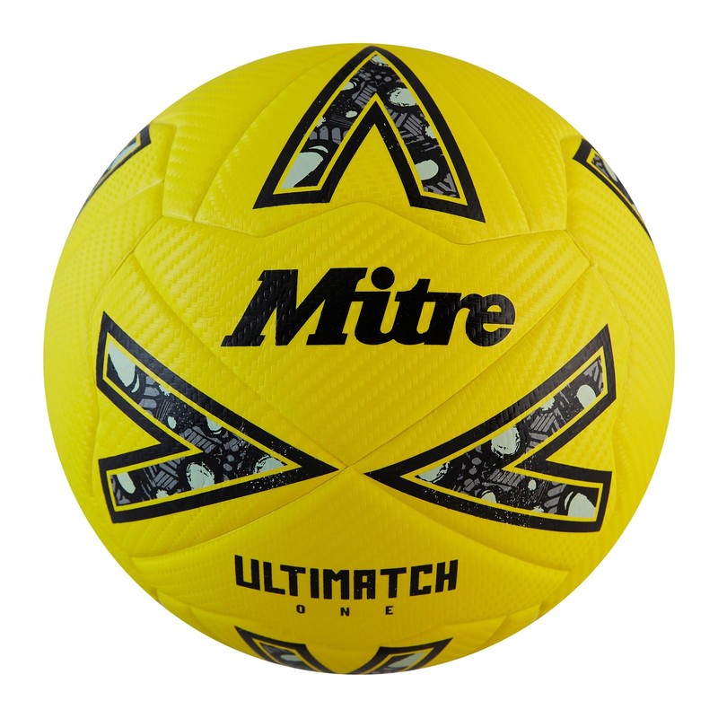 Mitre Ultimatch One Soccer Ball Size 5 Yellow Black Gray Durable Match Play