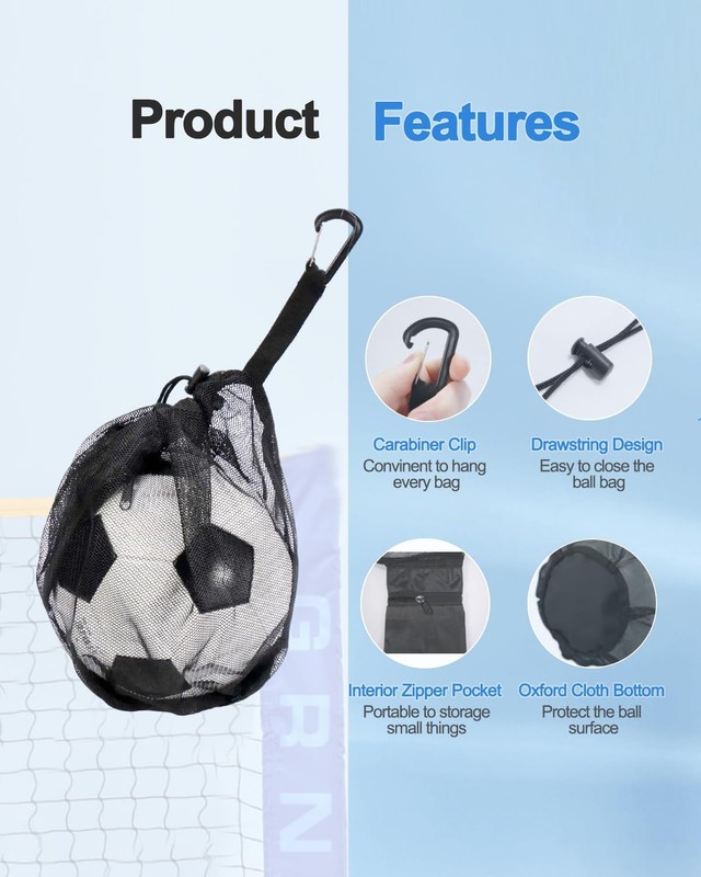 LHWINYI 2Pcs Single Mesh Ball Bag for Basketball Soccer Standard, Black-2PCS gallery