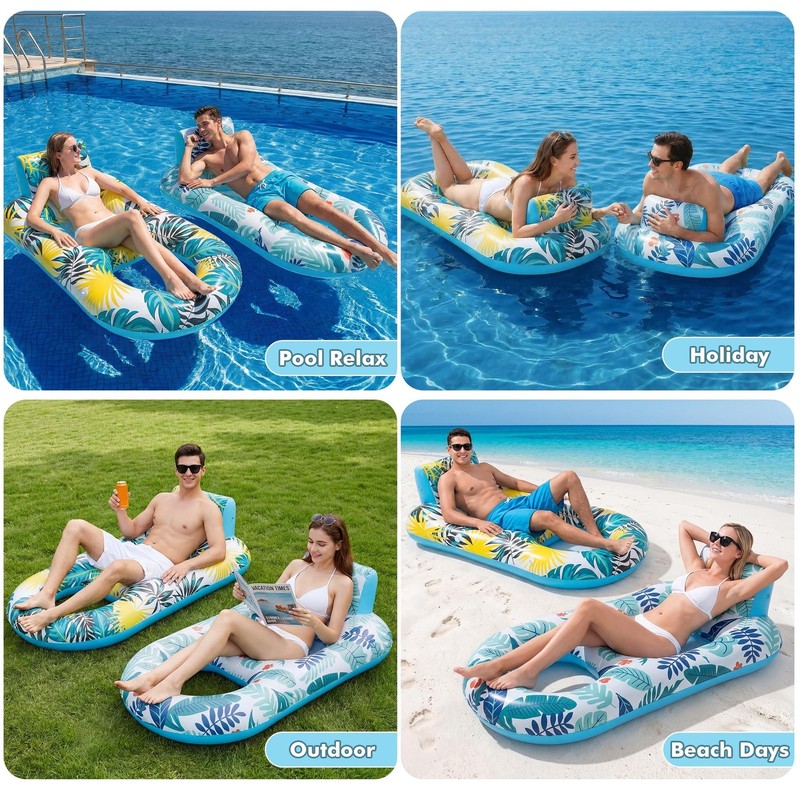 2 Pack Inflatable Heavy Duty Pool Floats Lounger, Giant Pool Floats Adult Siz... gallery