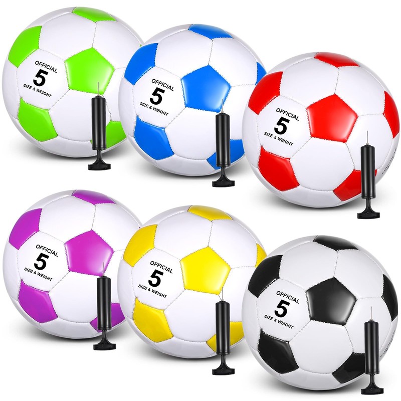 6 Pcs Deflated Soccer Ball Bulk with Pump Size 3,4,5 Outside Sport Soccer Bal…