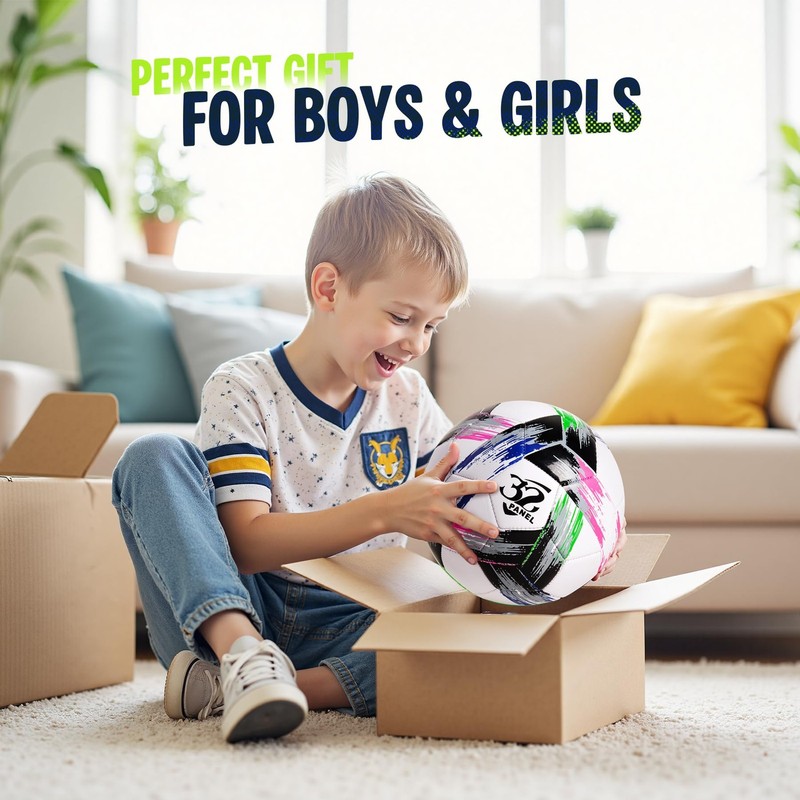 Soccer Ball Size 5 Deflated - Bright Tri-Color Design, Vibrant & Multicolor I... gallery