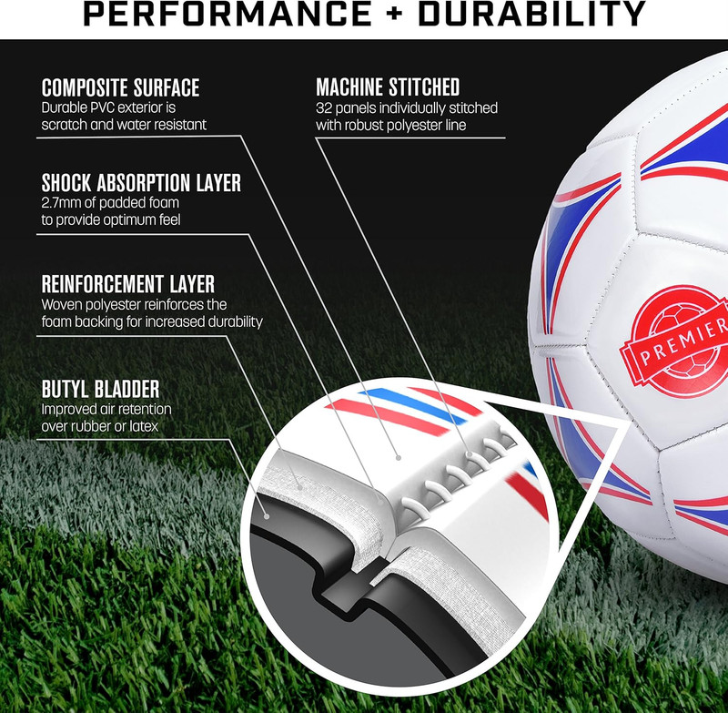 Premier Soccer Balls - Single or 6 Pack - Sizes 3, 4, 5, with Ball Pump gallery