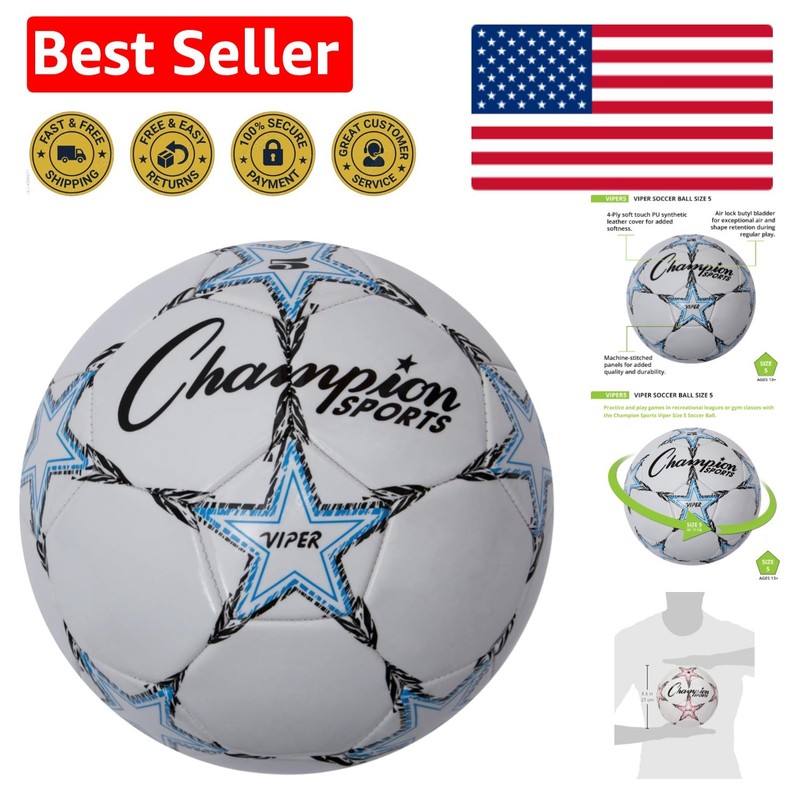 Viper Soccer Ball - Size 5 - Soft Touch TPU, Durable Butyl Bladder - Multi-Color